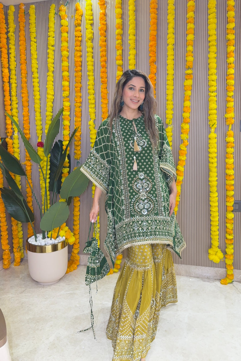 Son Chidhaiya - Kaftan Set (Green & Mustard)