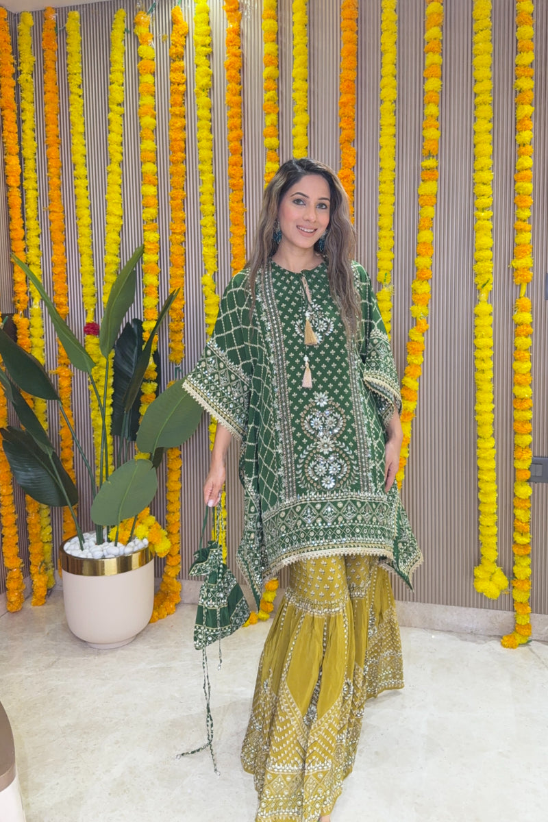 Son Chidhaiya - Kaftan Set (Green & Mustard)