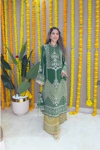Son Chidhaiya - A-Line Kurta Set (Green & Mustard)