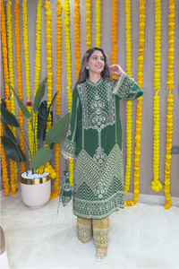 Son Chidhaiya - A-Line Kurta Set (Green & Mustard)