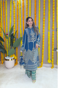 Son Chidhaiya - A-Line Kurta Set (Blue & Green)