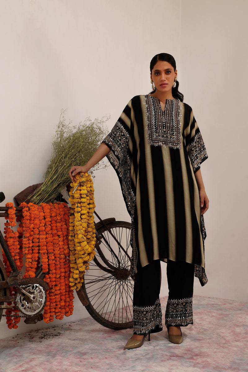 Salma Sitara - Kaftaan Set - Black & Beige