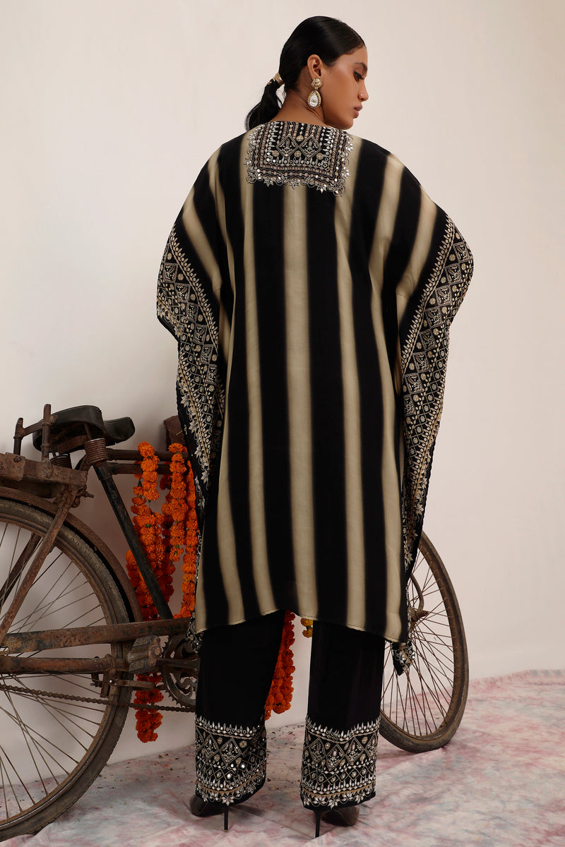 Salma Sitara - Kaftaan Set - Black & Beige