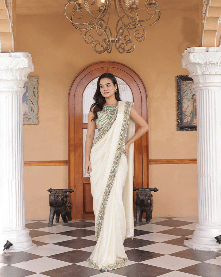 Sheesh Mahal Draped Saree - Front view