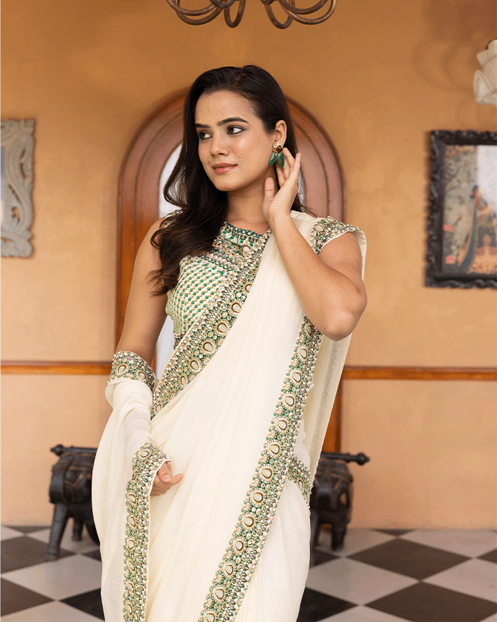 Sheesh Mahal Draped Saree - Close up