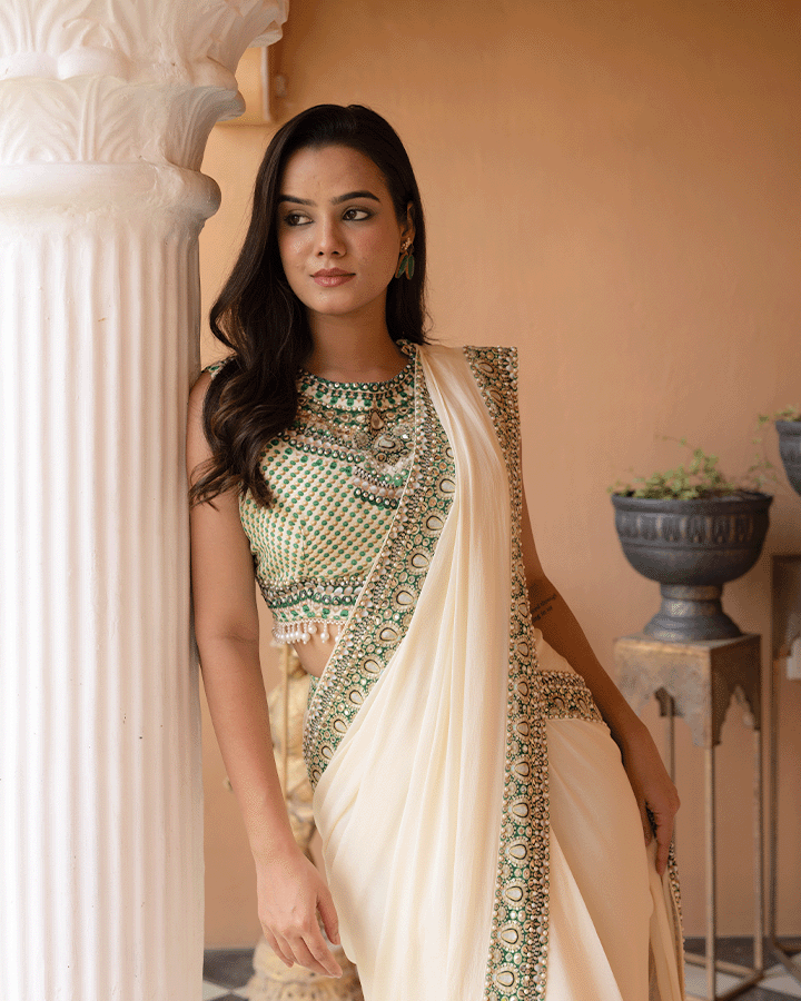 Sheesh Mahal Draped Saree - Side view