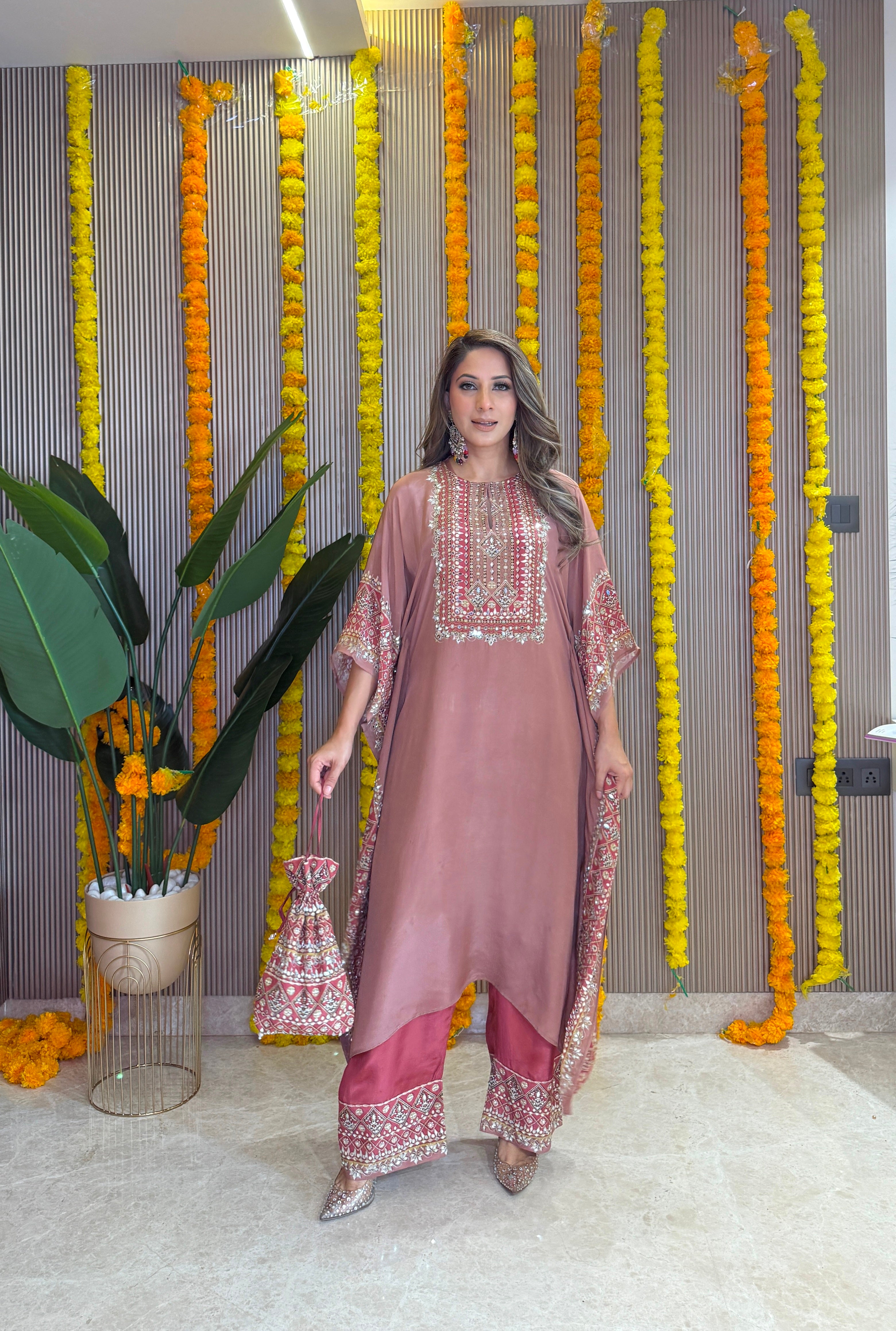 Salma Sitara - Kaftan Set - Dusty Rose and Teracotta