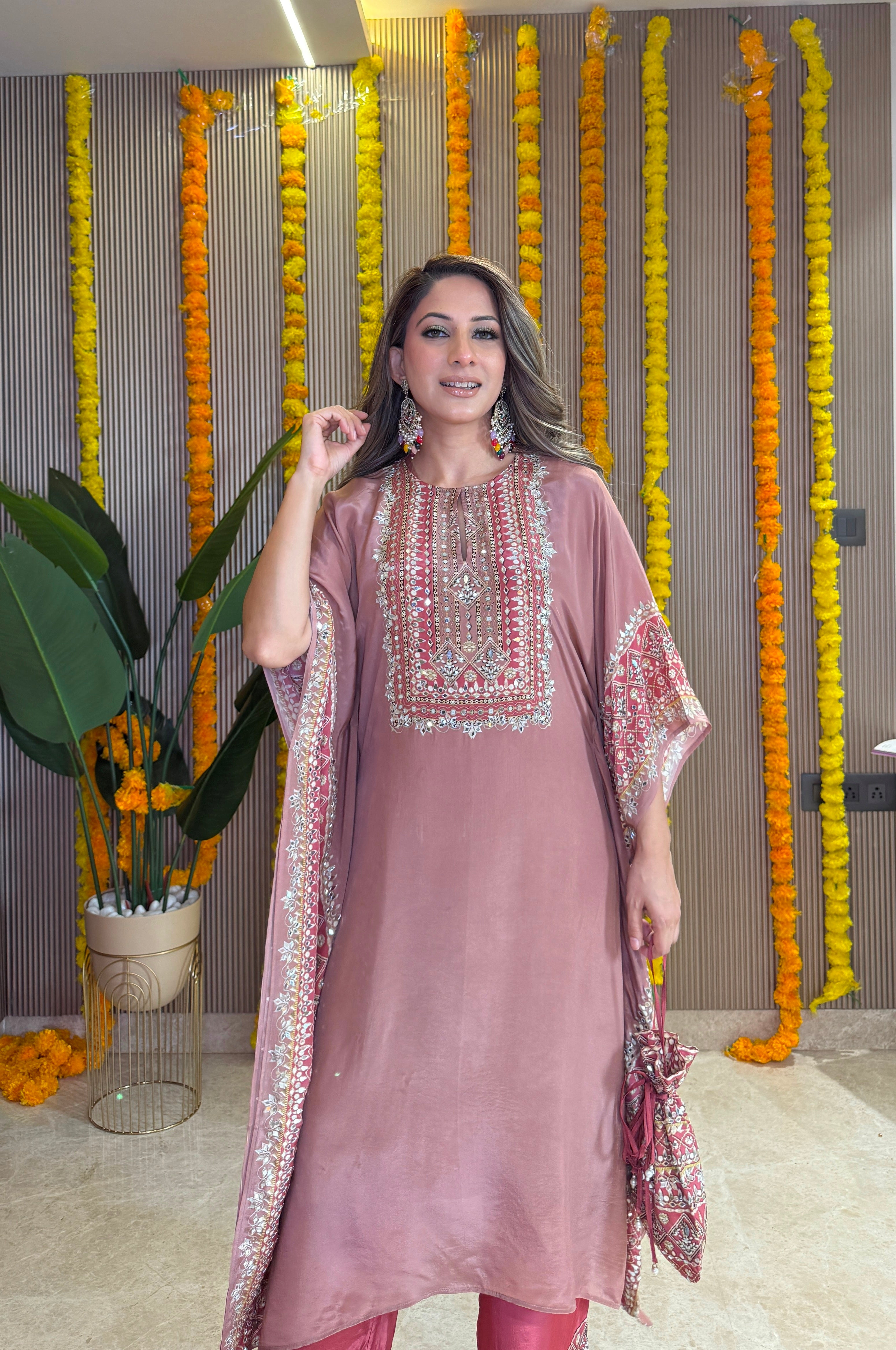 Salma Sitara - Kaftan Set - Dusty Rose and Teracotta