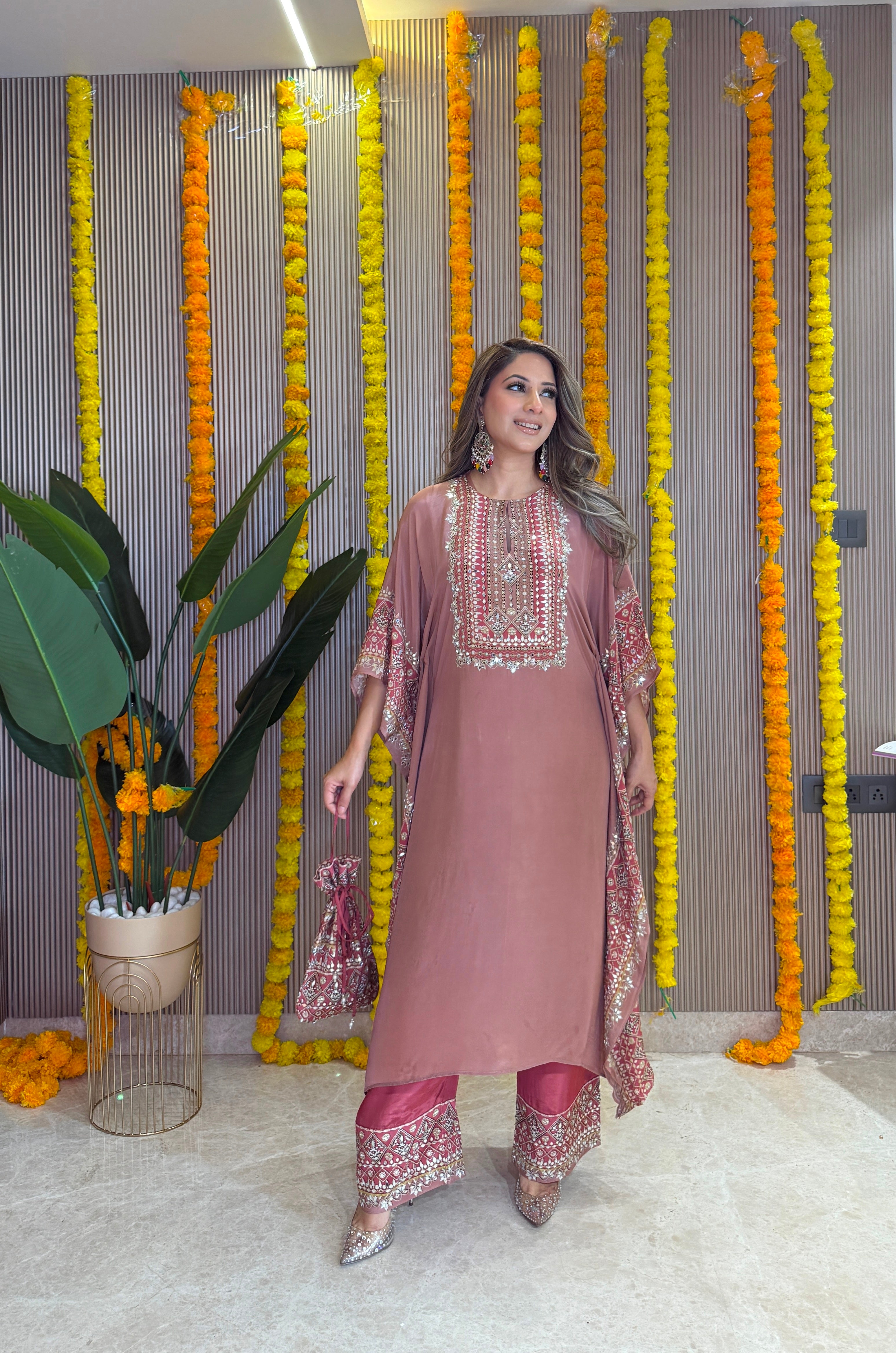 Salma Sitara - Kaftan Set - Dusty Rose and Teracotta