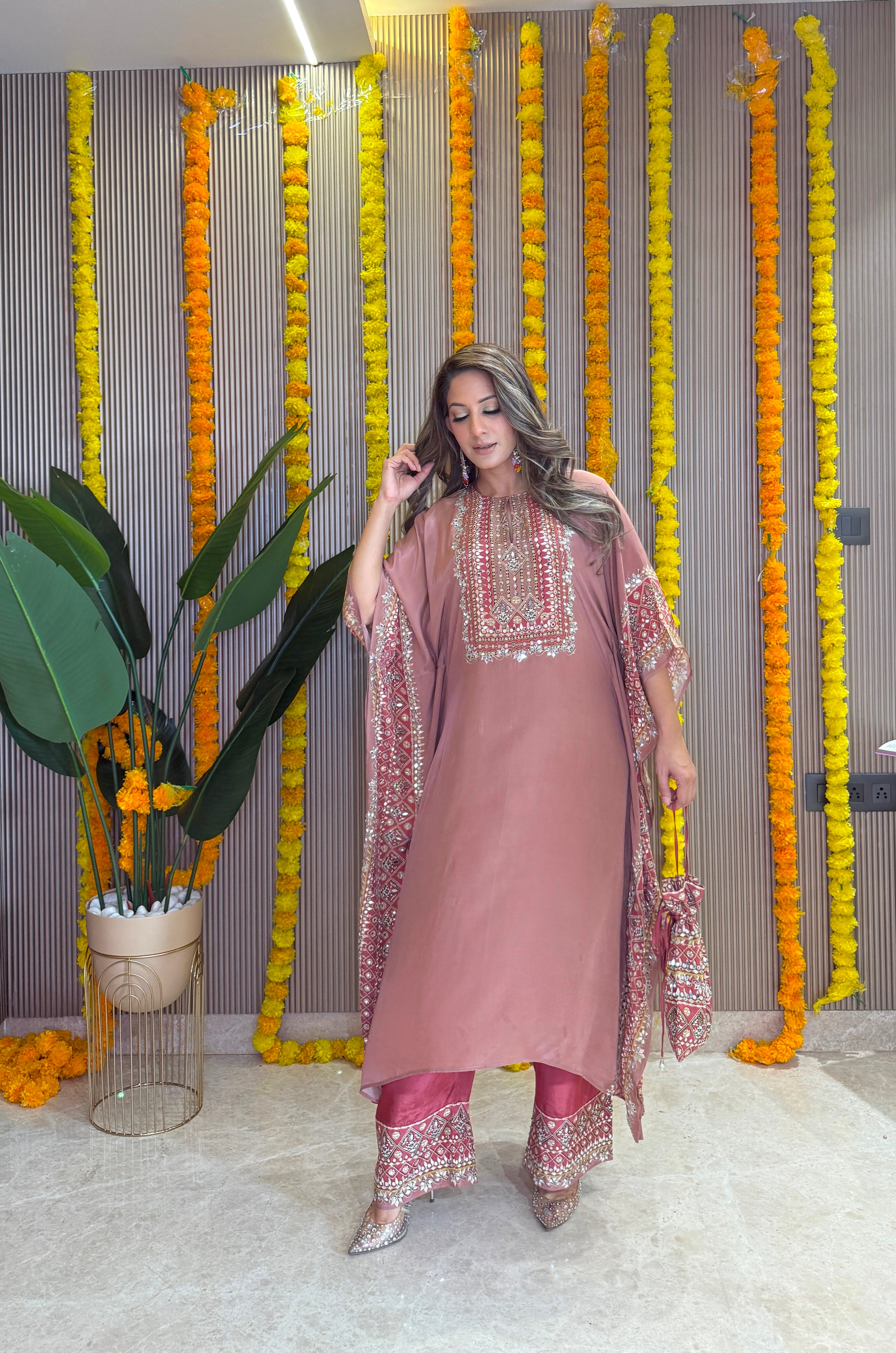 Salma Sitara - Kaftan Set - Dusty Rose and Teracotta