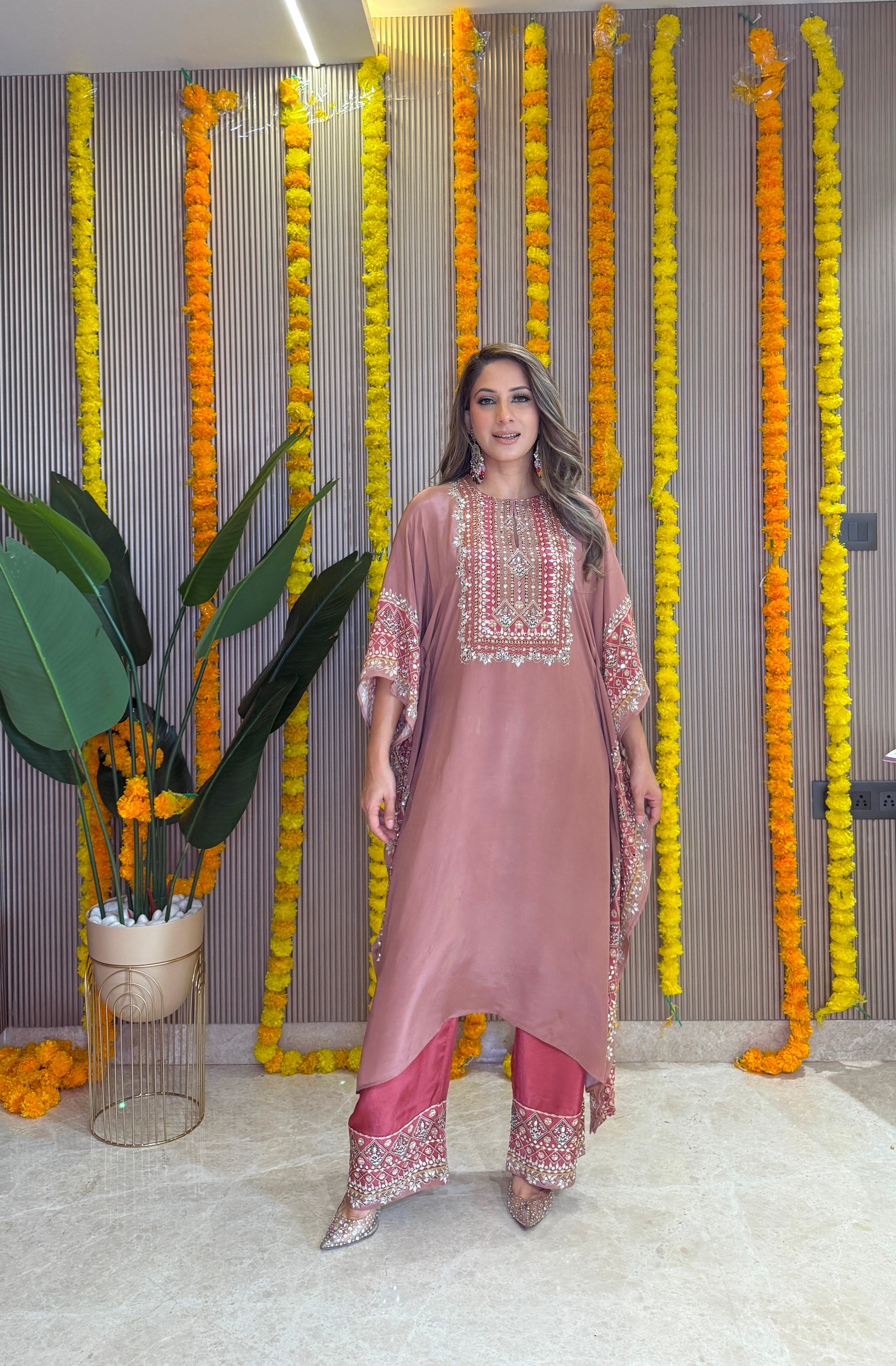 Salma Sitara - Kaftan Set - Dusty Rose and Teracotta
