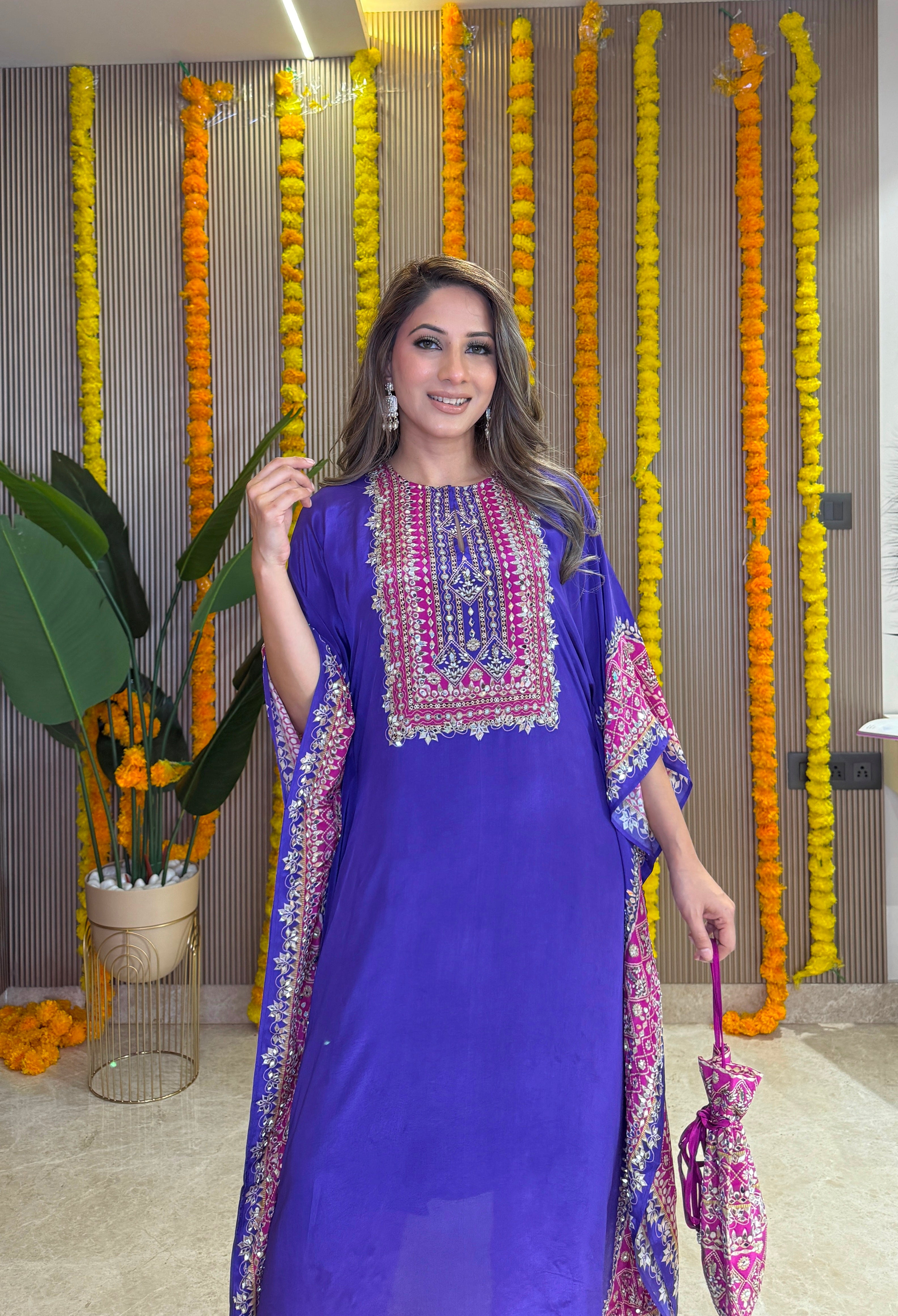 Salma Sitara - Kaftan Set - Purple and Pink