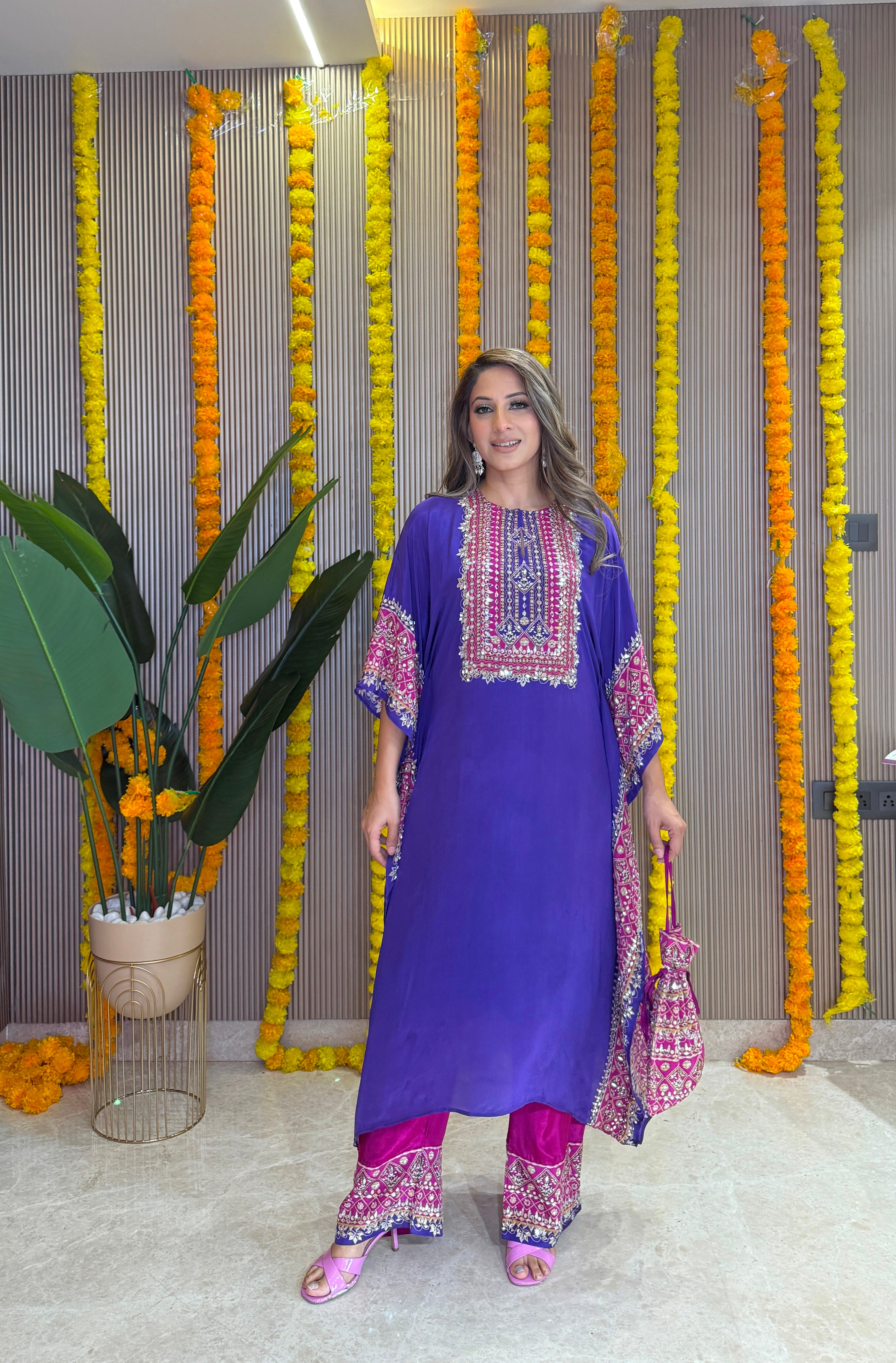 Salma Sitara - Kaftan Set - Purple and Pink