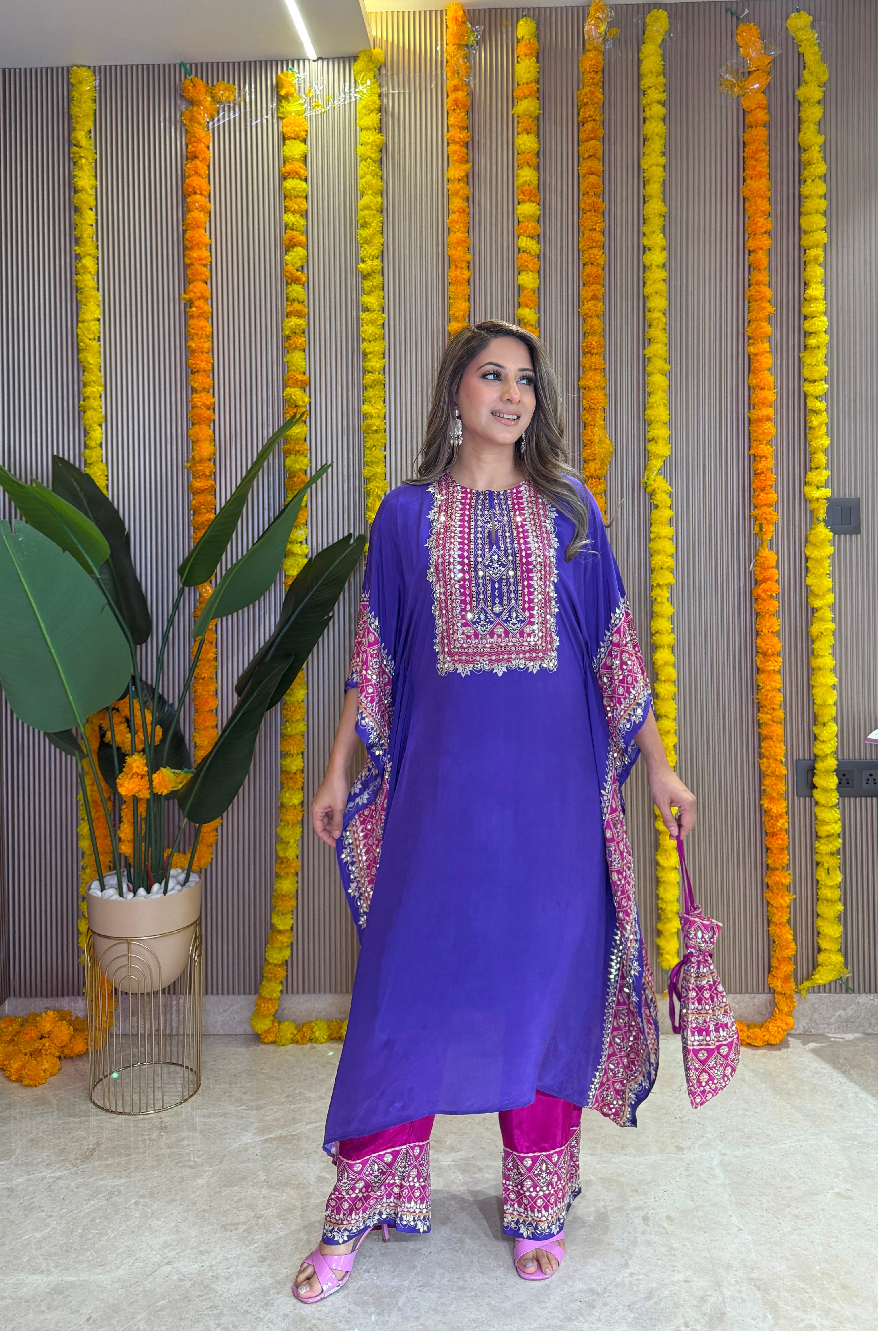 Salma Sitara - Kaftan Set - Purple and Pink