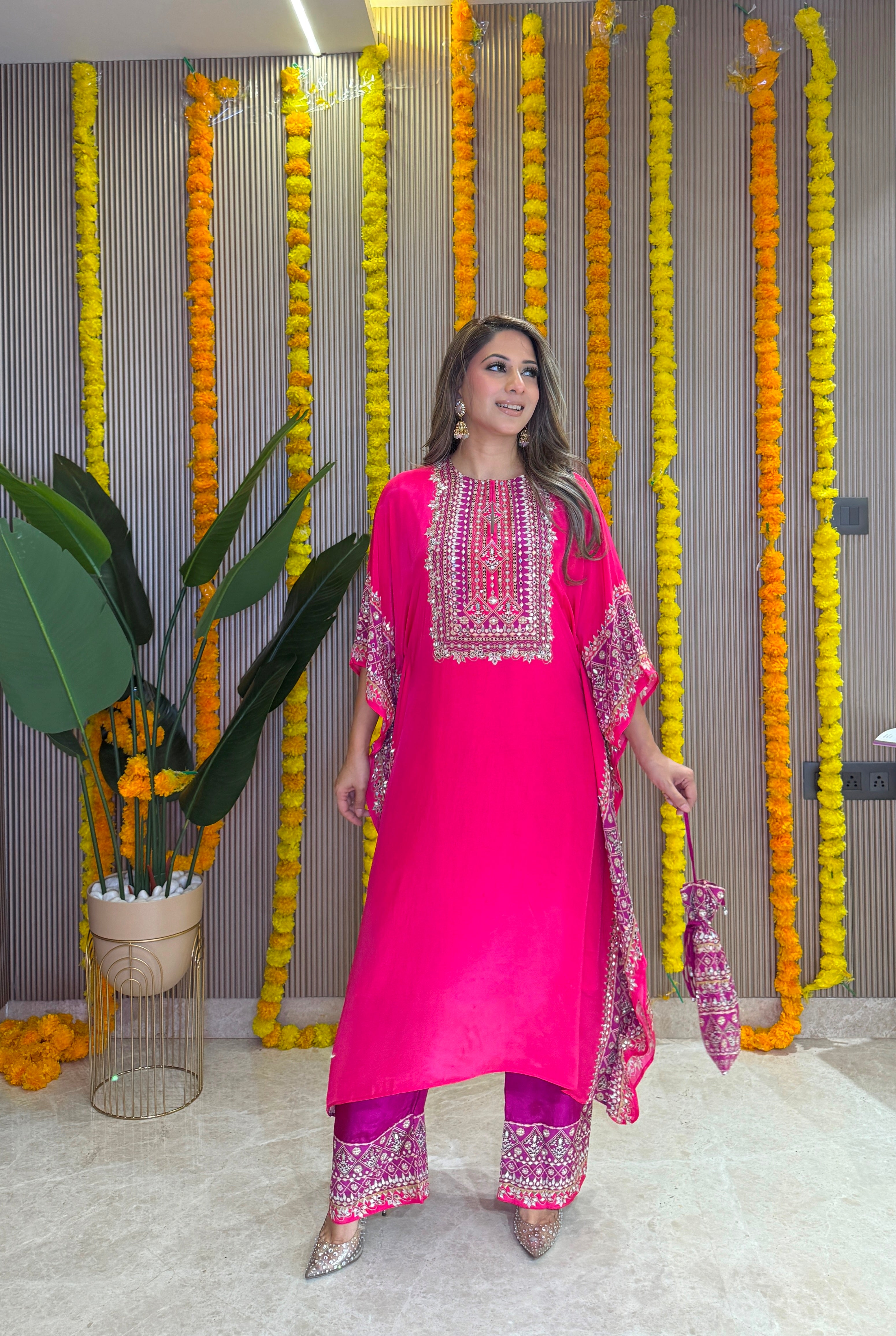 Salma Sitara - Kaftan Set - Raspberry pink and Magenta