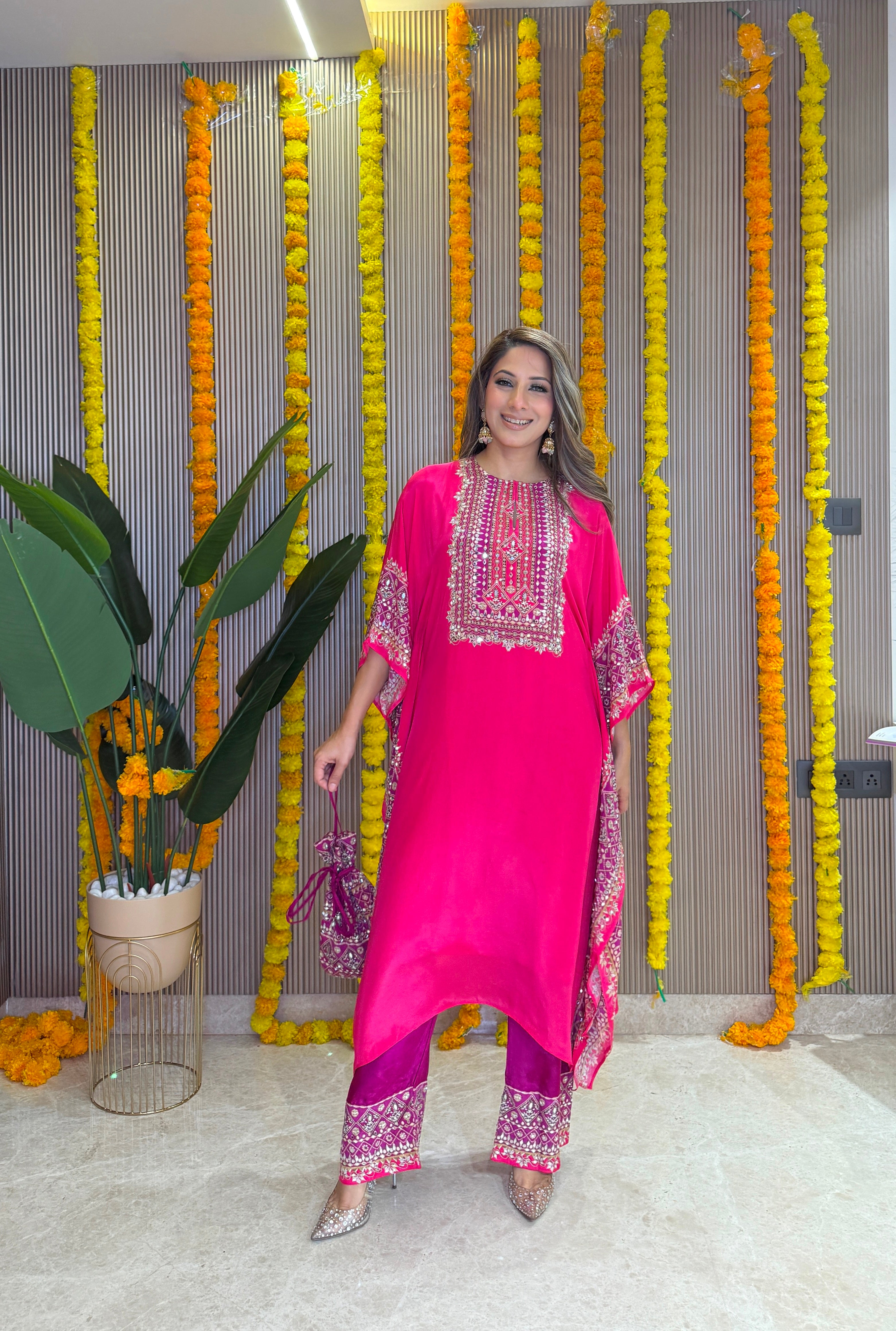 Salma Sitara - Kaftan Set - Raspberry pink and Magenta