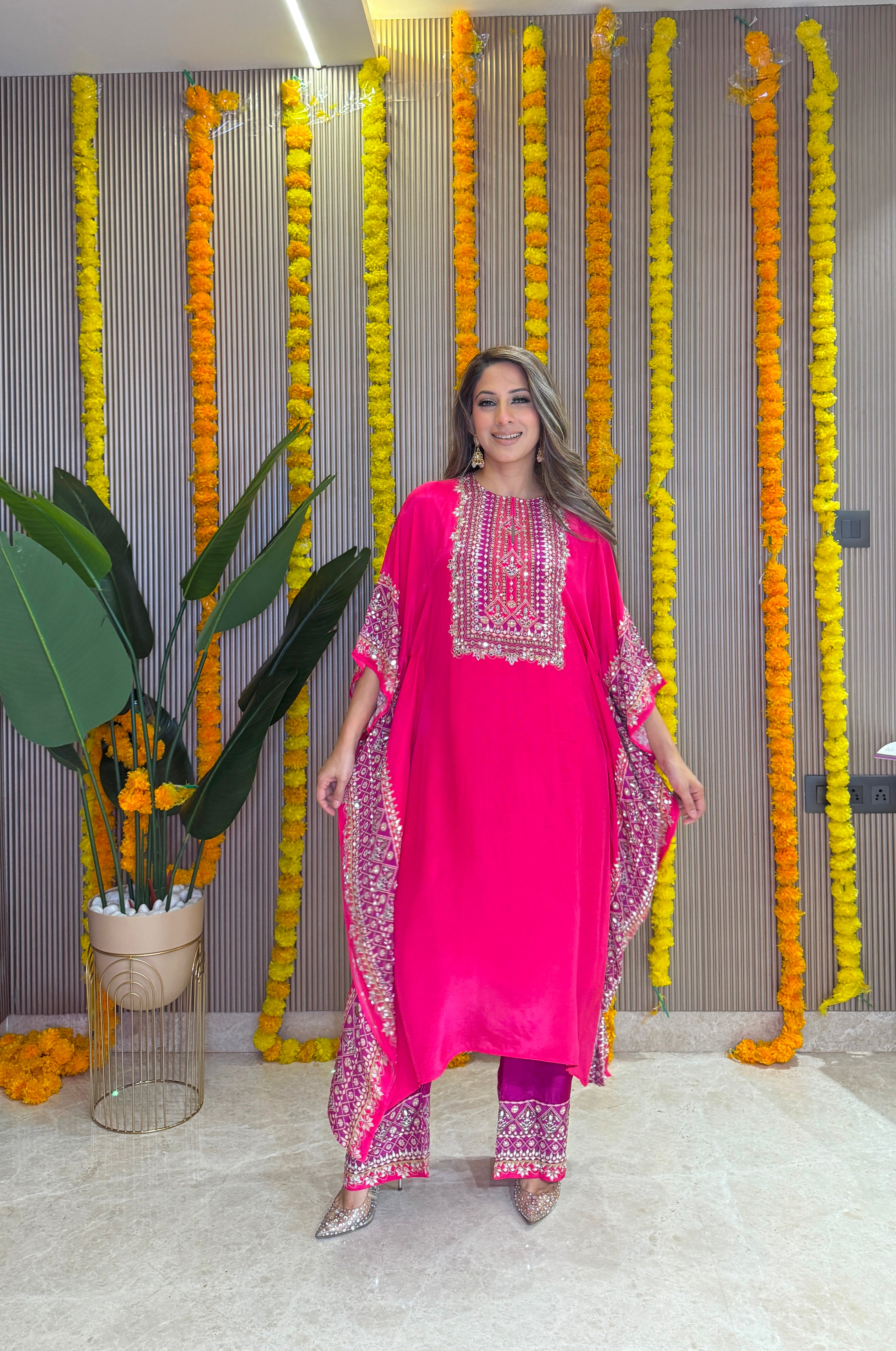 Salma Sitara - Kaftan Set - Raspberry pink and Magenta