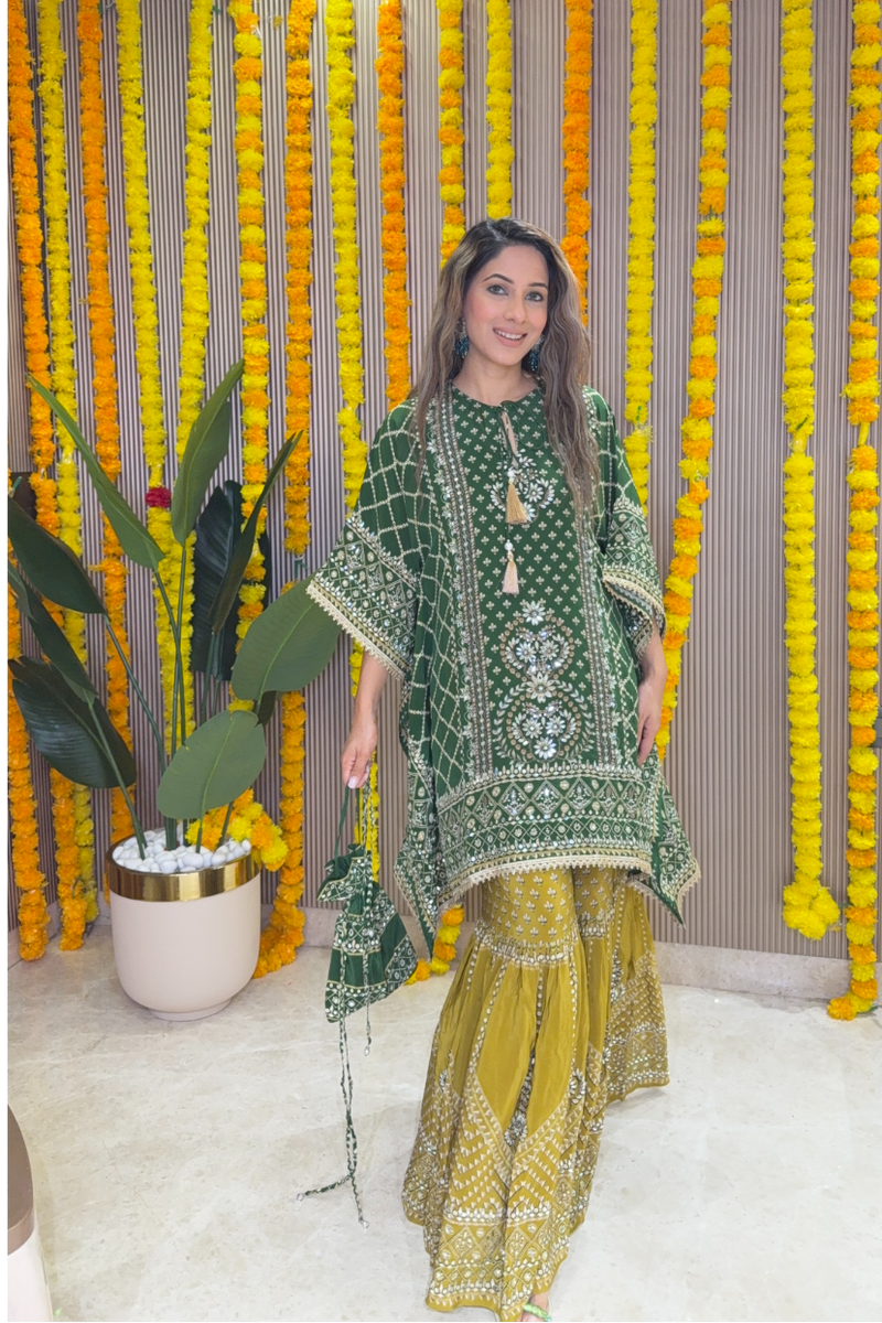 Son Chidhaiya - Kaftan Set (Green & Mustard)