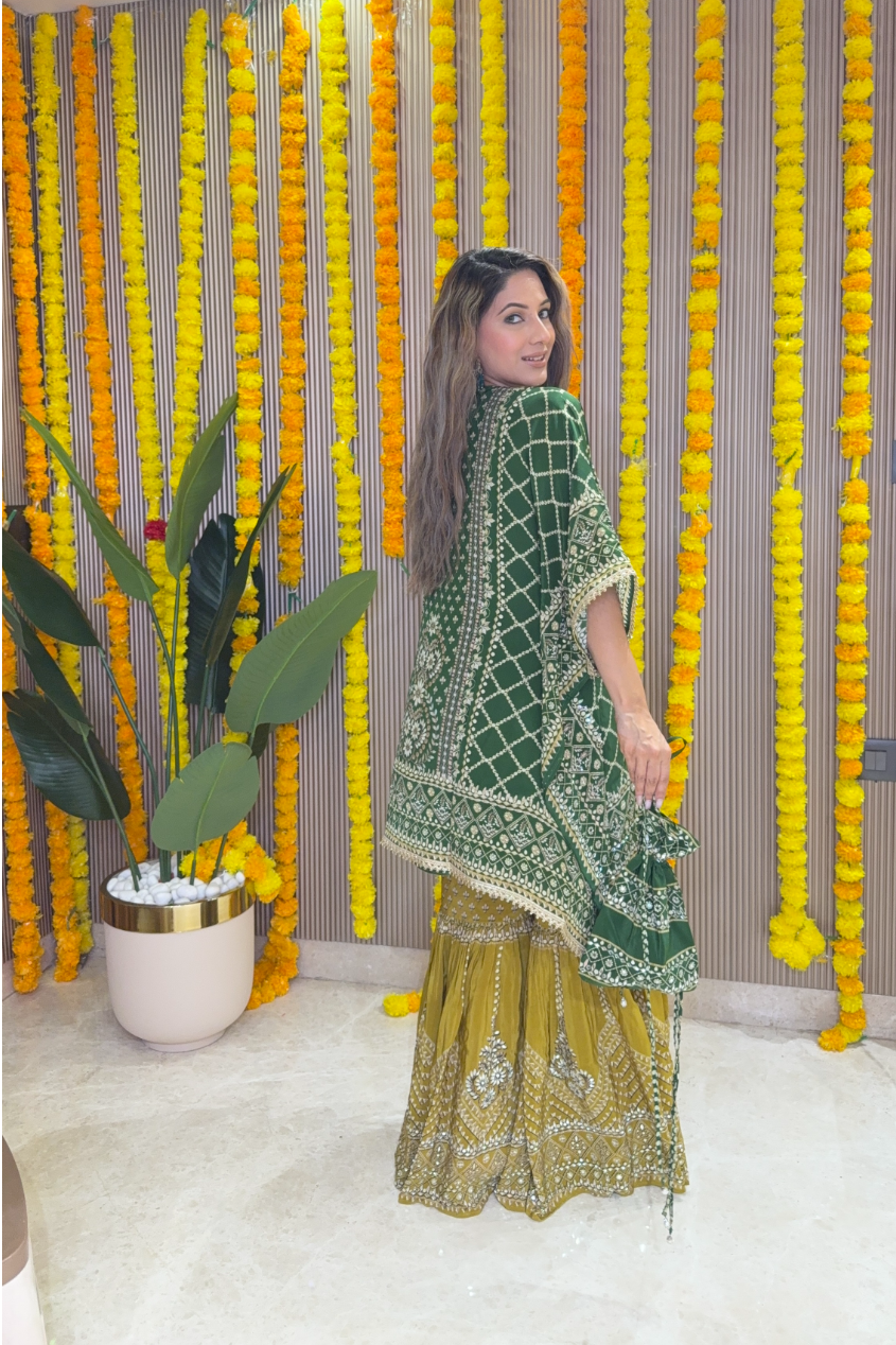 Son Chidhaiya - Kaftan Set (Green & Mustard)
