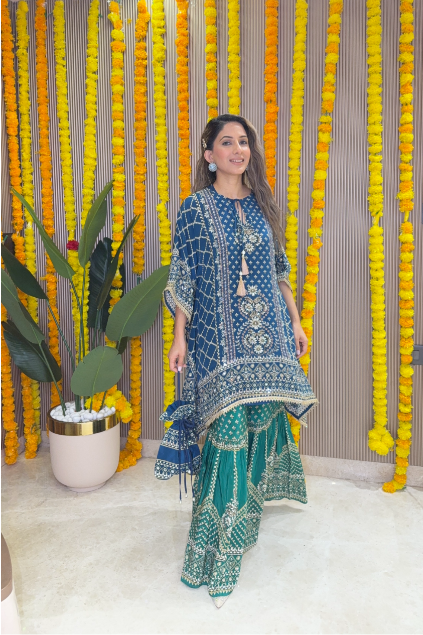 Son Chidhaiya - Kaftan Set (Blue & Green)
