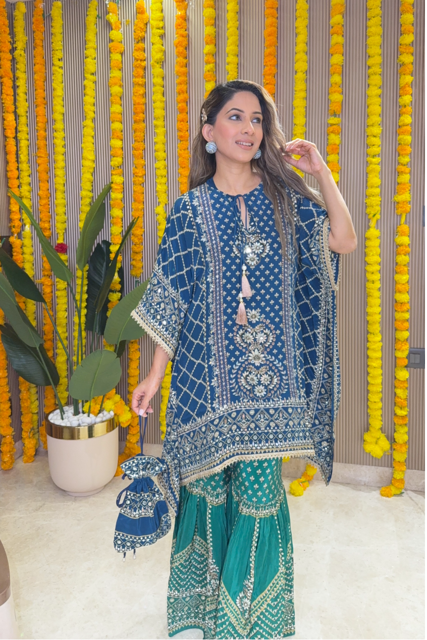 Son Chidhaiya - Kaftan Set (Blue & Green)