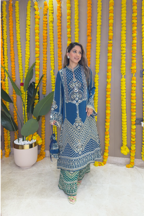 Son Chidhaiya - A-Line Kurta Set (Blue & Green)
