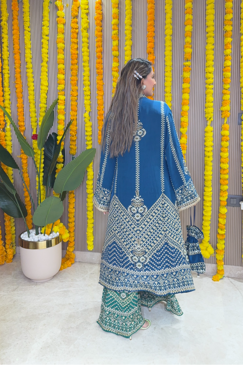 Son Chidhaiya - A-Line Kurta Set (Blue & Green)