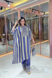 Salma Sitara - Kaftan Set - Cornflower Blue & Beige