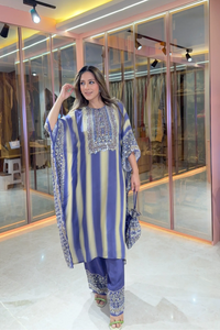 Salma Sitara - Kaftan Set - Cornflower Blue & Beige