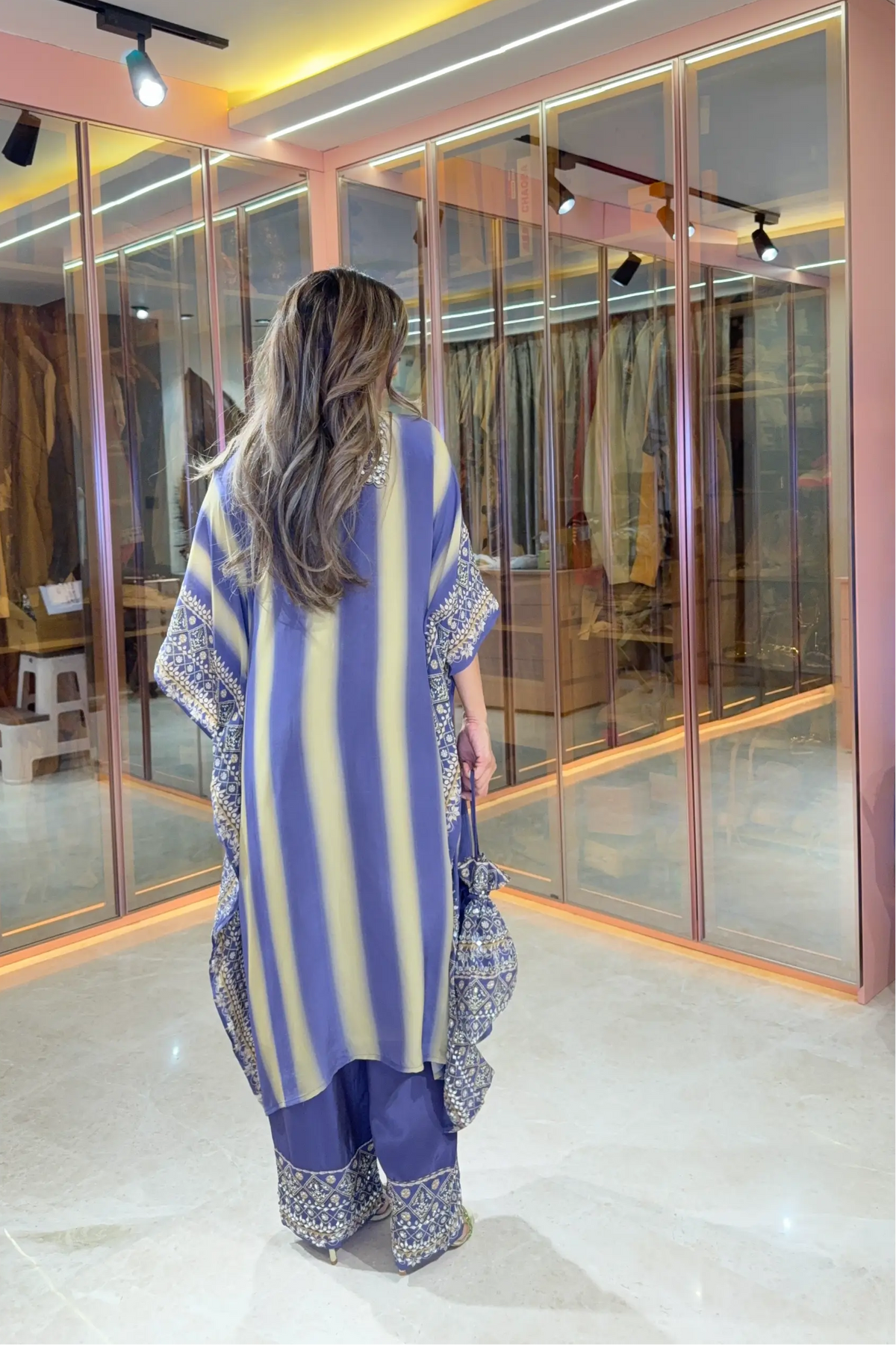 Salma Sitara - Kaftan Set - Cornflower Blue & Beige