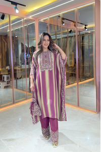 Salma Sitara - Kaftan Set - Wine Dregs & Beige