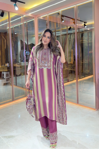 Salma Sitara - Kaftan Set - Wine Dregs & Beige