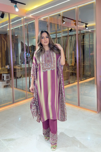 Salma Sitara - Kaftan Set - Wine Dregs & Beige