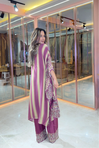 Salma Sitara - Kaftan Set - Wine Dregs & Beige