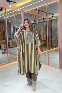 Salma Sitara - Kaftan Set - Olive Brown & Beige