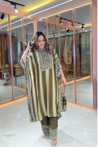 Salma Sitara - Kaftan Set - Olive Brown & Beige