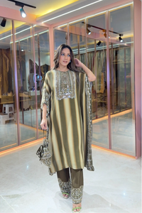 Salma Sitara - Kaftan Set - Olive Brown & Beige