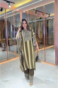 Salma Sitara - Kaftan Set - Olive Brown & Beige