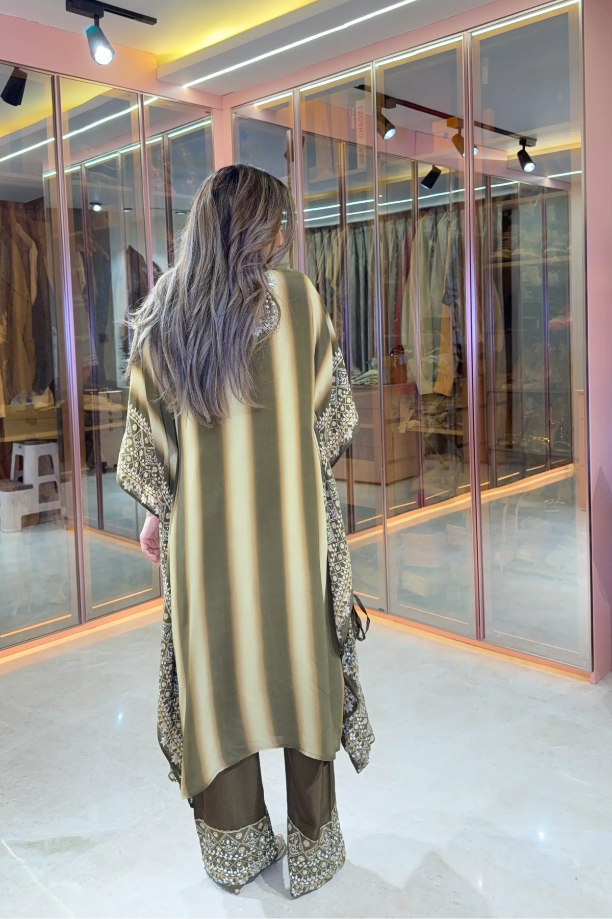 Salma Sitara - Kaftan Set - Olive Brown & Beige