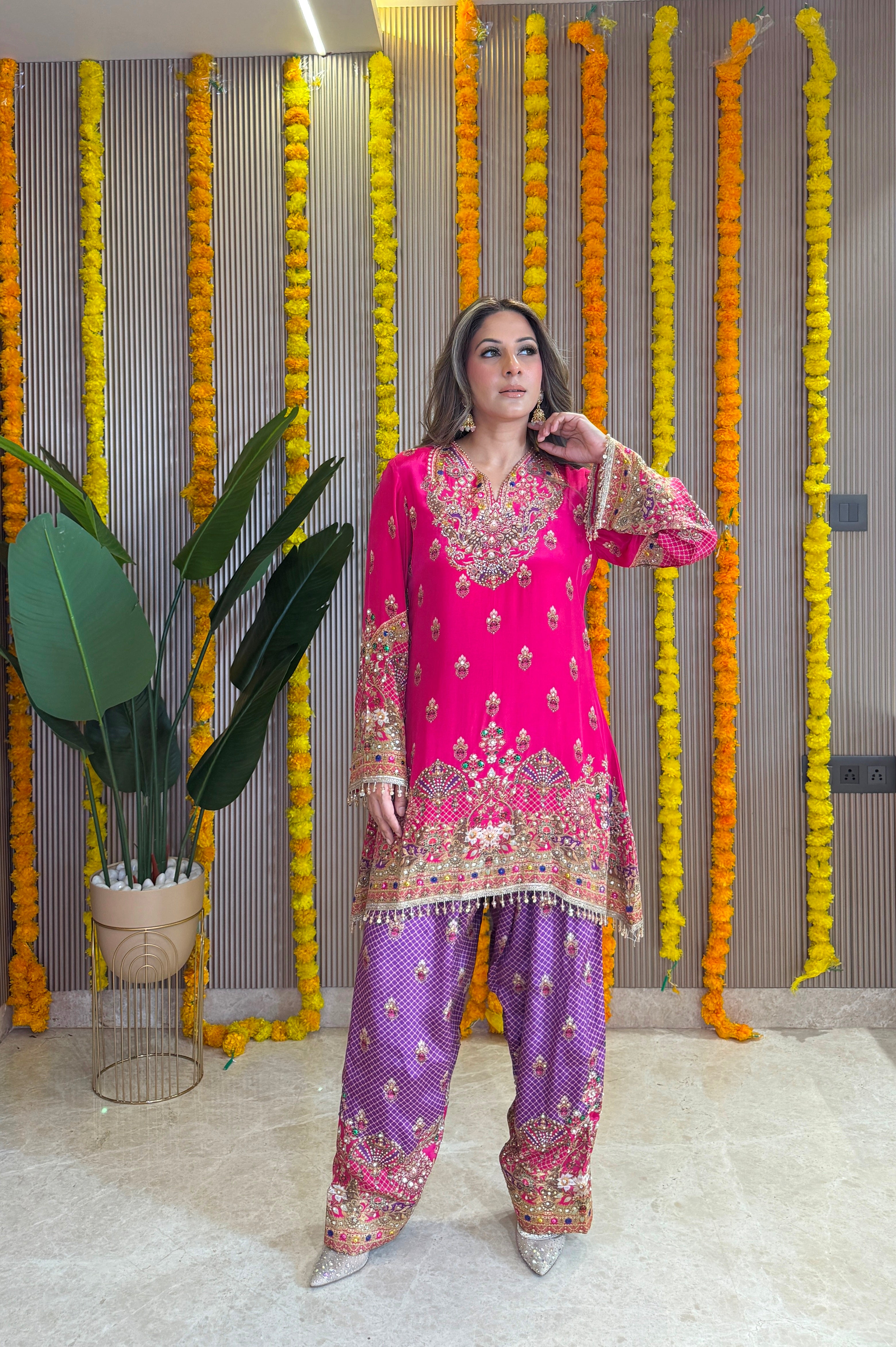 Rooh - Kurti with Farshi salwar & Dupatta - Pink and Purple
