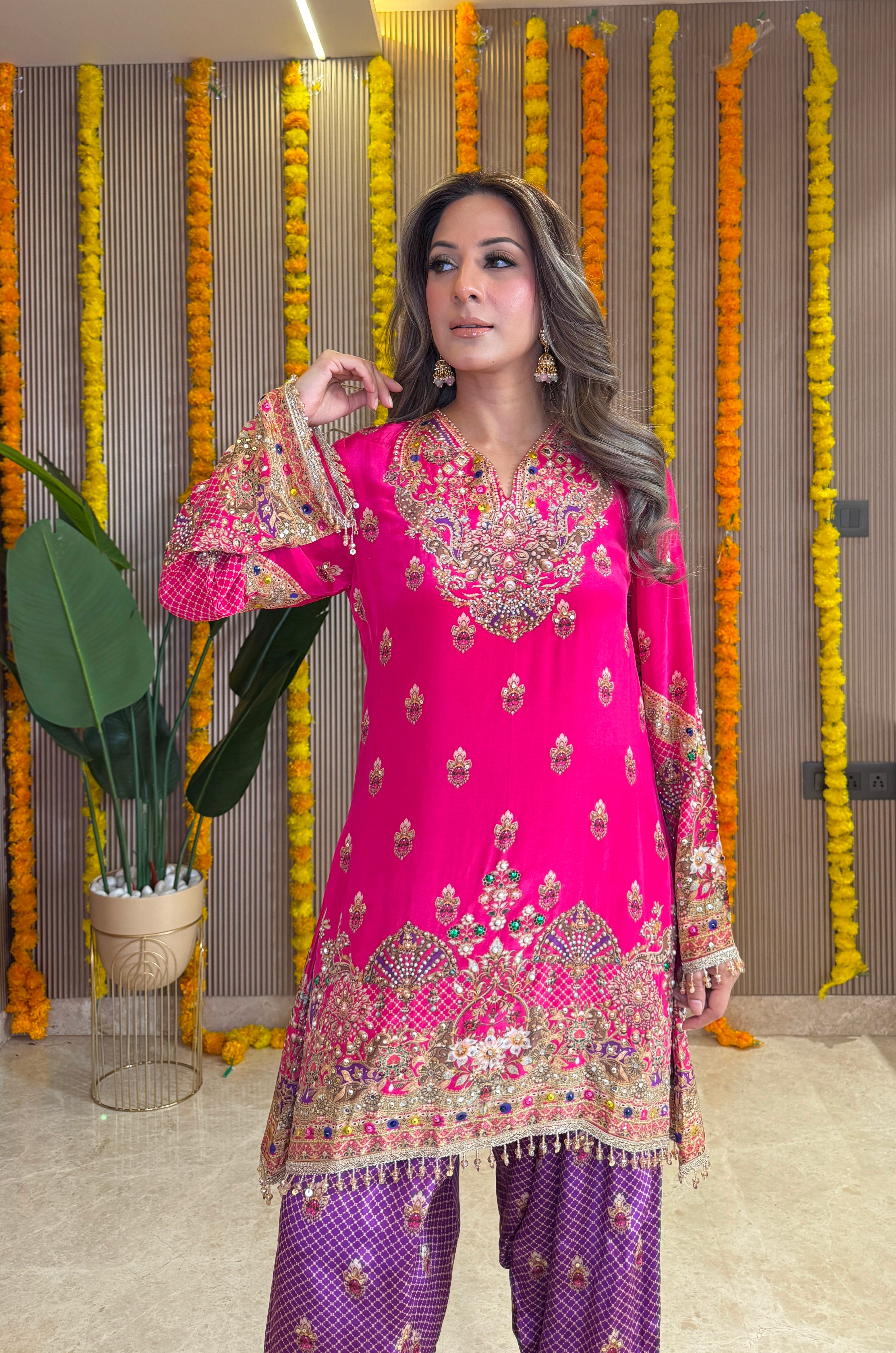 Rooh - Kurti with Farshi salwar & Dupatta - Pink and Purple