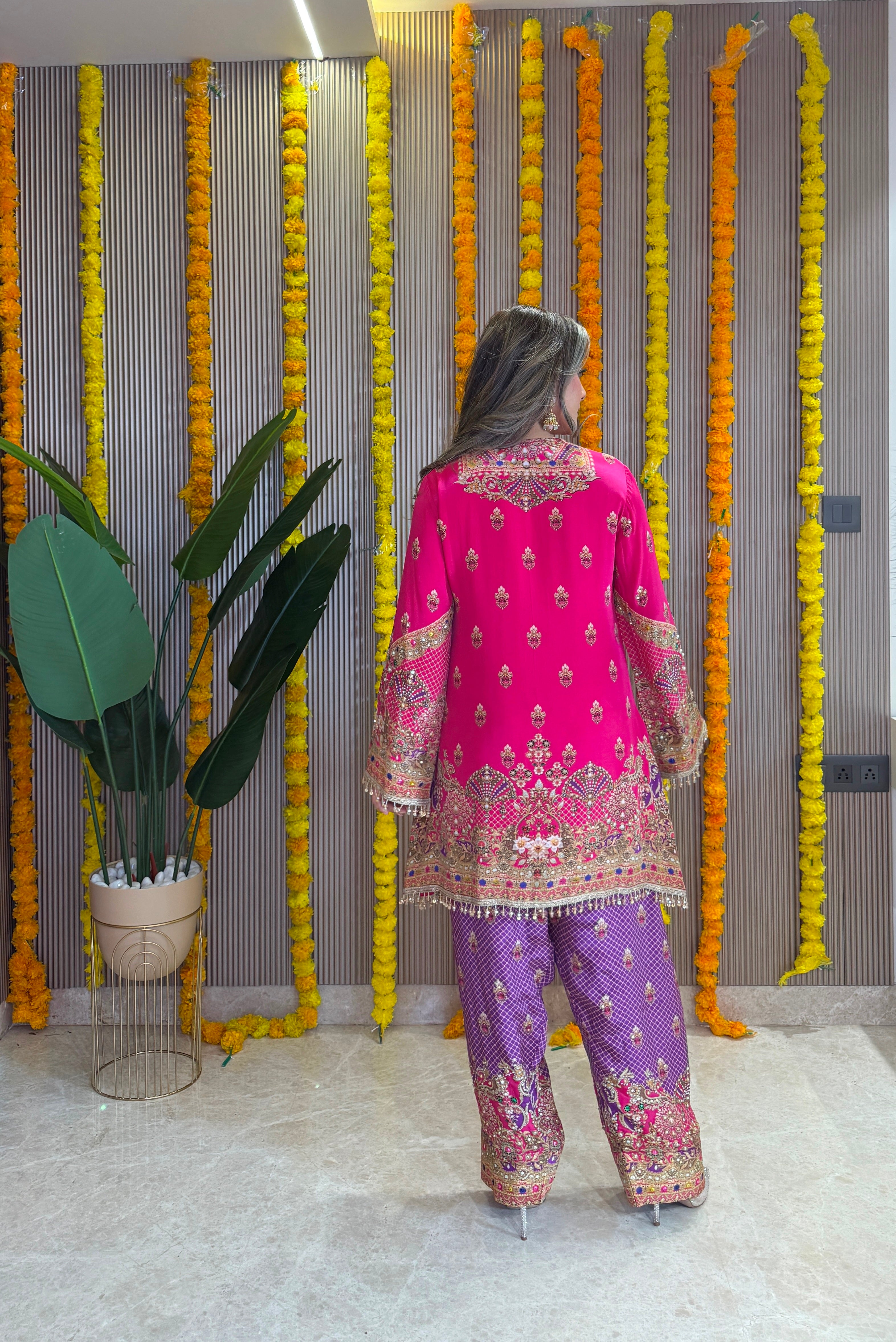 Rooh - Kurti with Farshi salwar & Dupatta - Pink and Purple