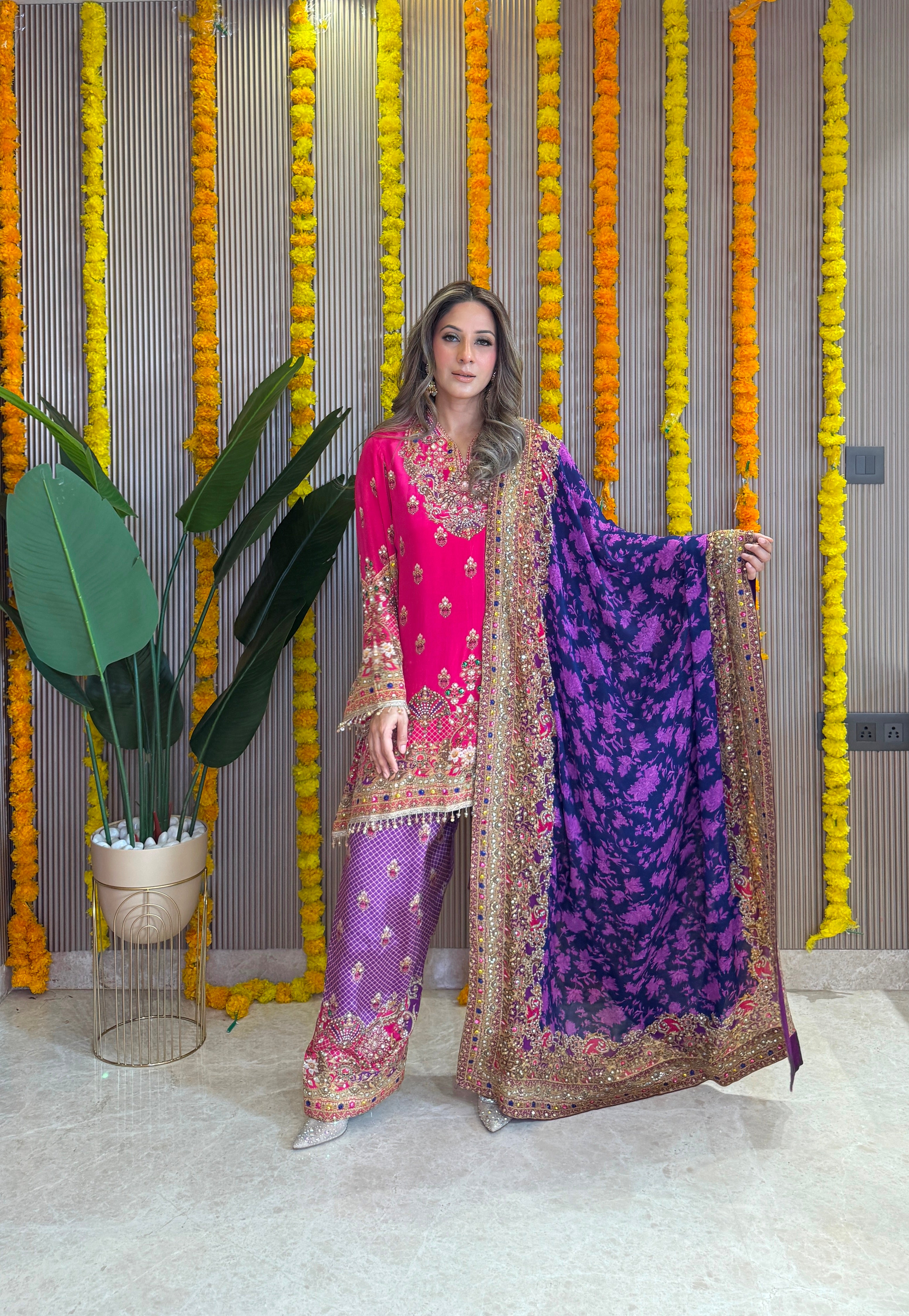Rooh - Kurti with Farshi salwar & Dupatta - Pink and Purple