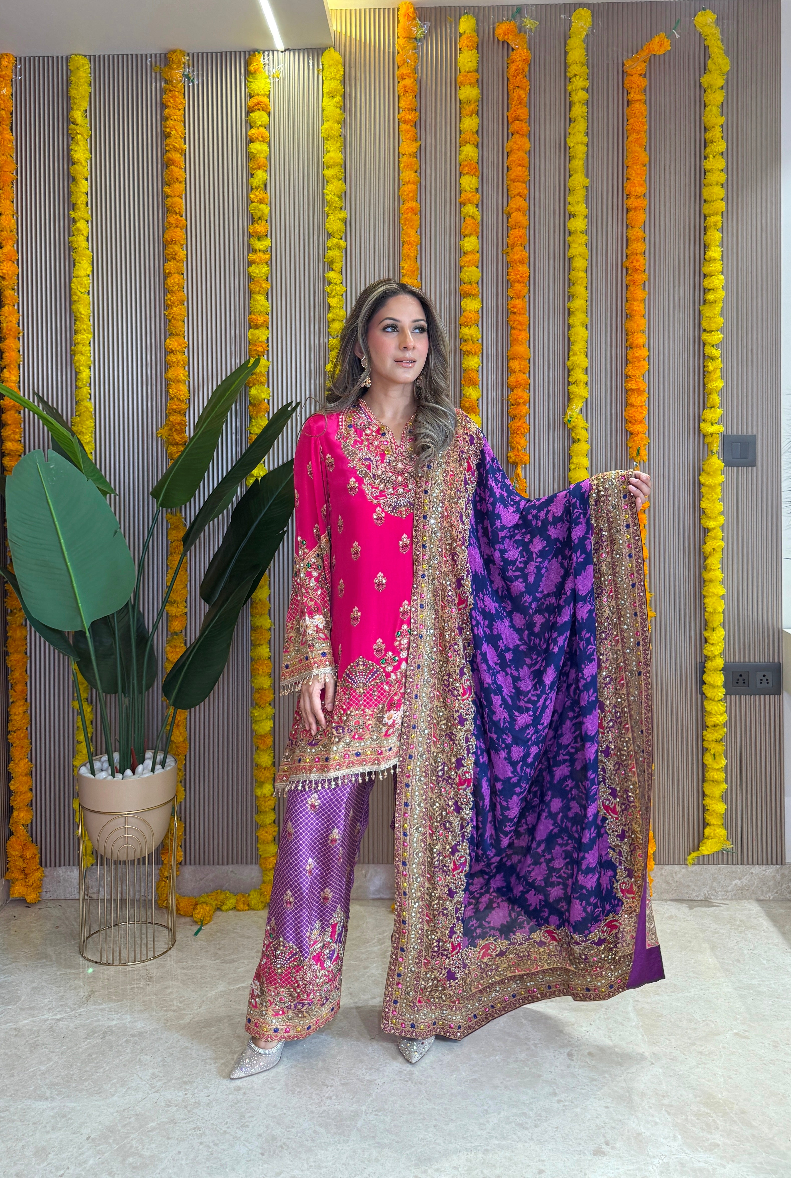 Rooh - Kurti with Farshi salwar & Dupatta - Pink and Purple