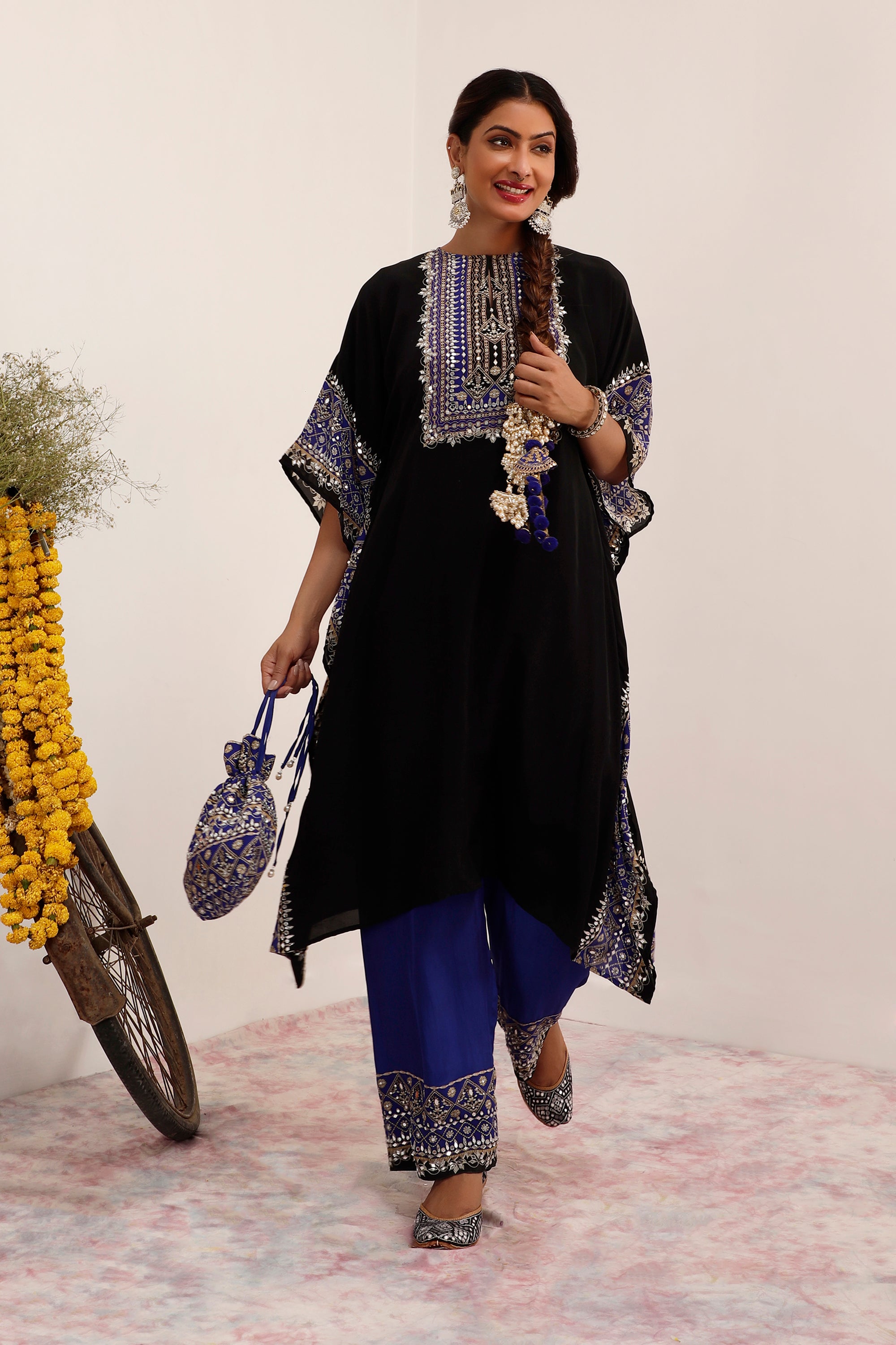 Salma Sitara - Kaftaan Set - Black & Blue
