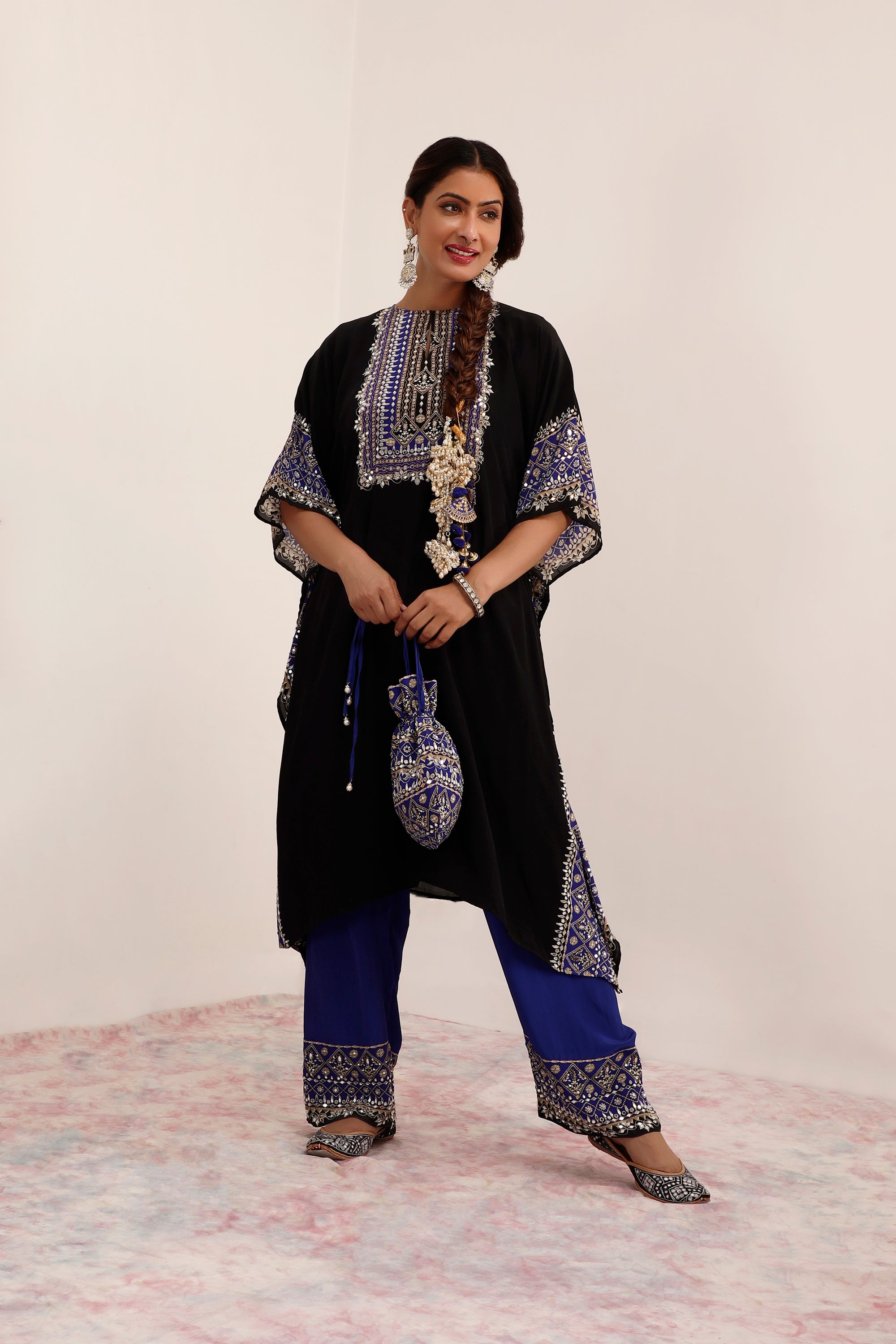Salma Sitara - Kaftaan Set - Black & Blue