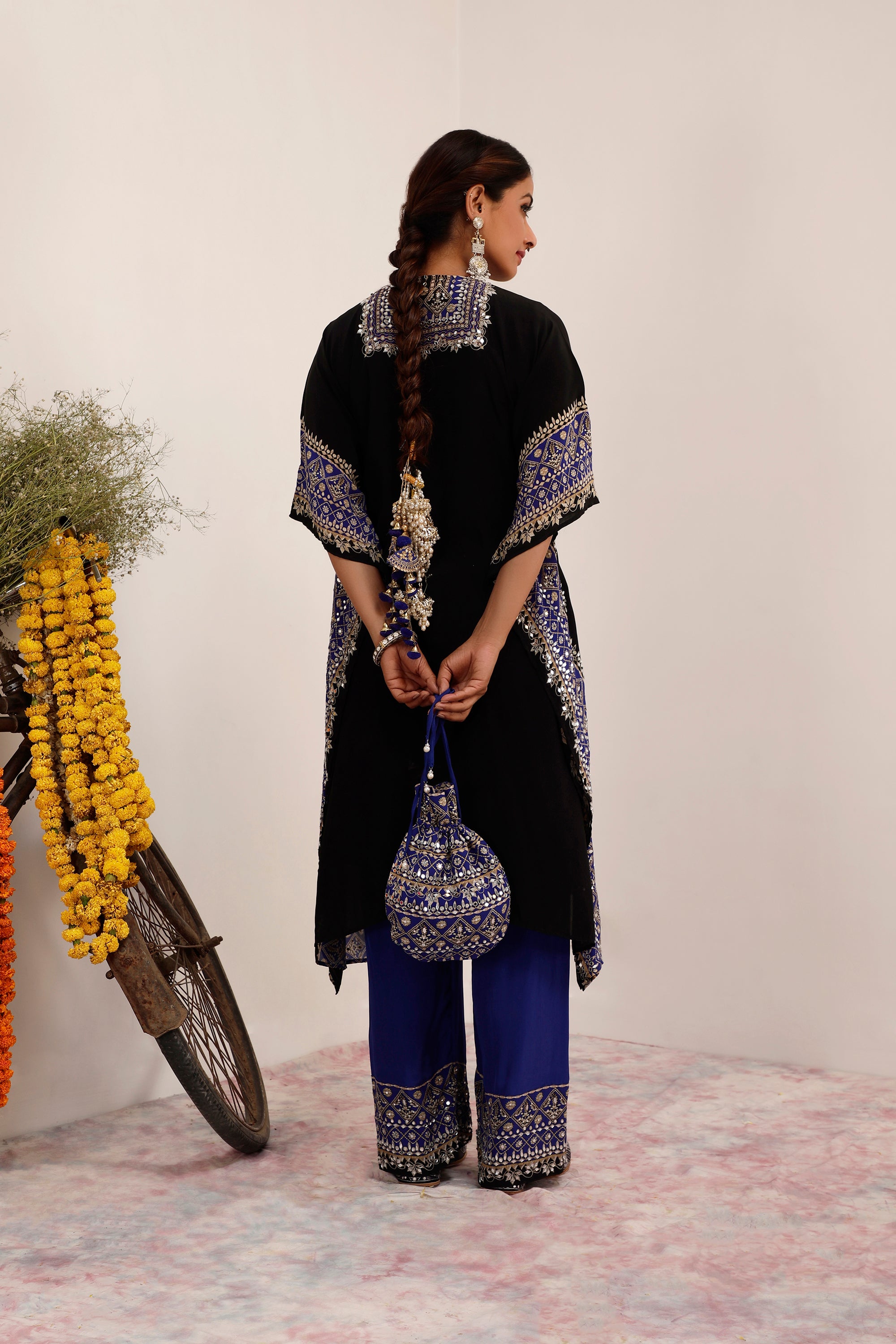 Salma Sitara - Kaftaan Set - Black & Blue