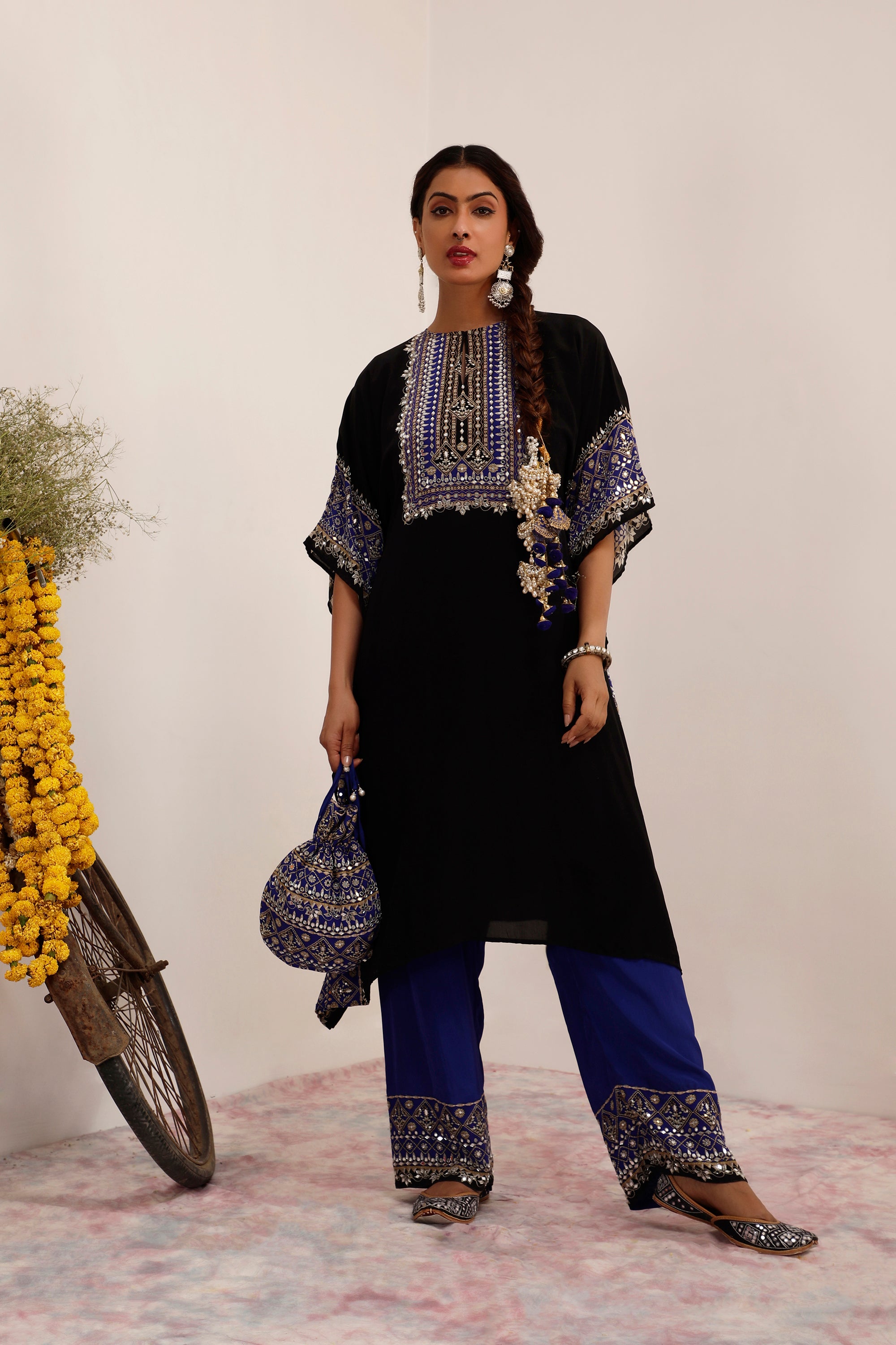 Salma Sitara - Kaftaan Set - Black & Blue