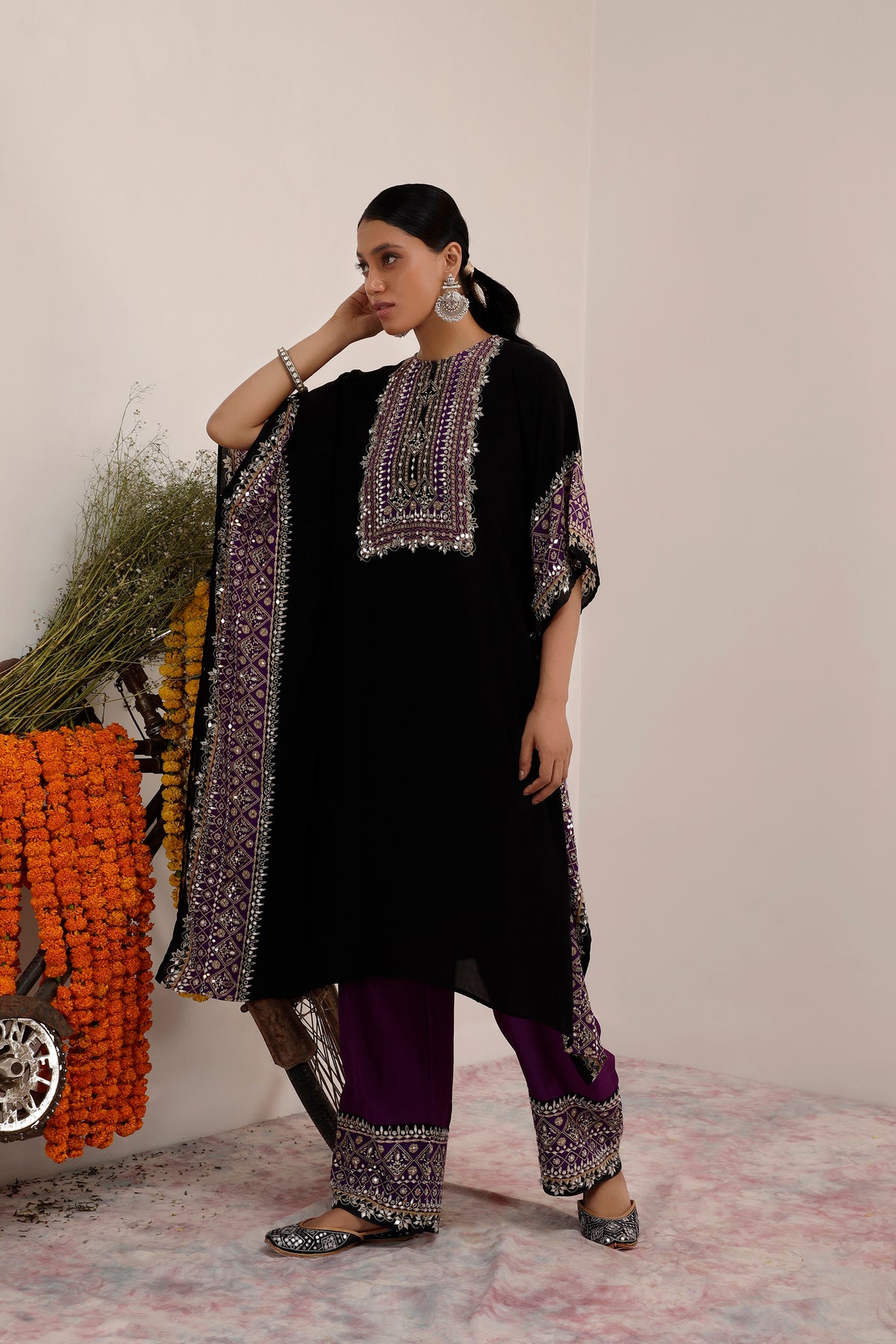 Salma Sitara - Kaftaan Set - Black & Purple