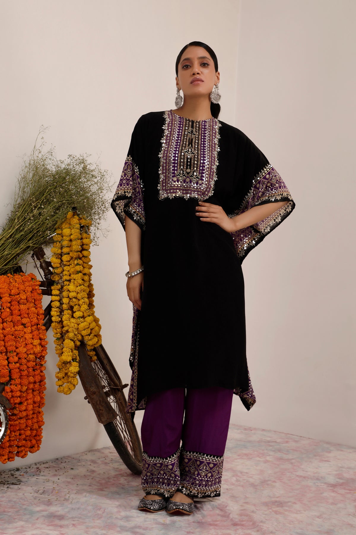 Salma Sitara - Kaftaan Set - Black & Purple